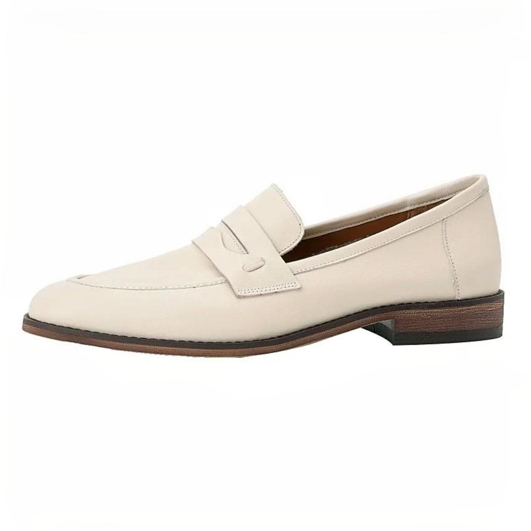 Beige Loafer mit braunen Sohlen für Damen aus Echtleder