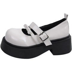 Chunky Mary Jane Loafer mit Plateausohle und doppeltem Riemen, Weiß