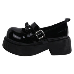 Chunky Mary Jane Loafer mit Plateausohle und doppeltem Riemen, Schwarz