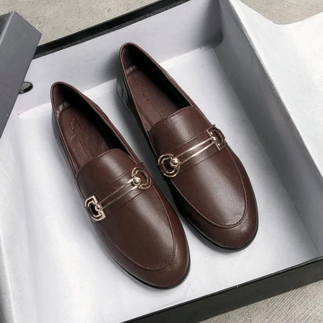 Elegante Loafer mit Blockabsatz aus Kunstleder für Damen