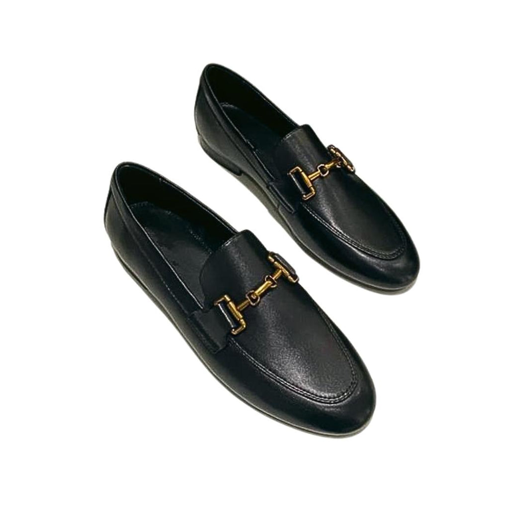 Loafer aus echtem Leder in Schwarz oder Khaki für Damen