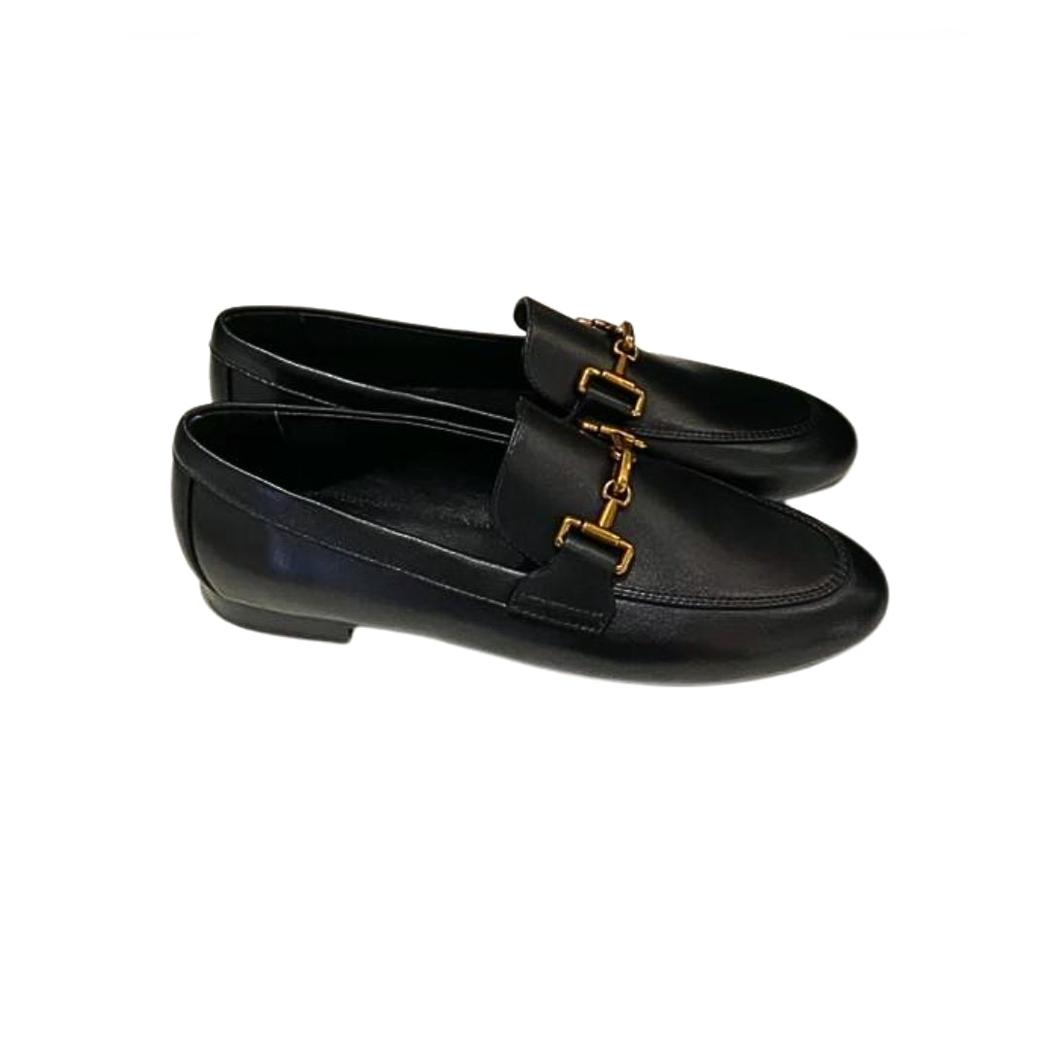 Loafer aus echtem Leder in Schwarz oder Khaki für Damen