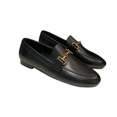 Loafer aus echtem Leder in Schwarz oder Khaki für Damen, Schwarz