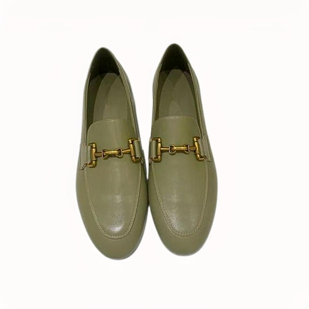 Loafer aus echtem Leder in Schwarz oder Khaki für Damen