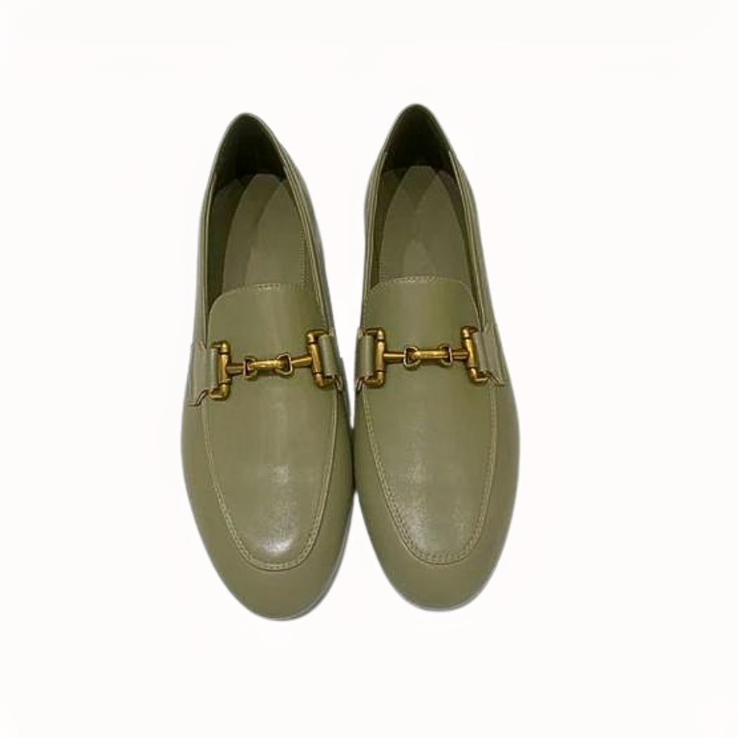 Loafer aus echtem Leder in Schwarz oder Khaki für Damen