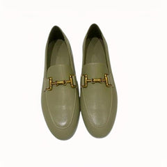 Loafer aus echtem Leder in Schwarz oder Khaki für Damen, Khaki
