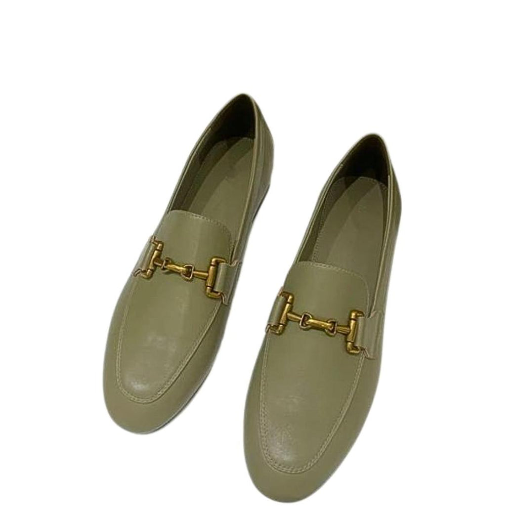Loafer aus echtem Leder in Schwarz oder Khaki für Damen