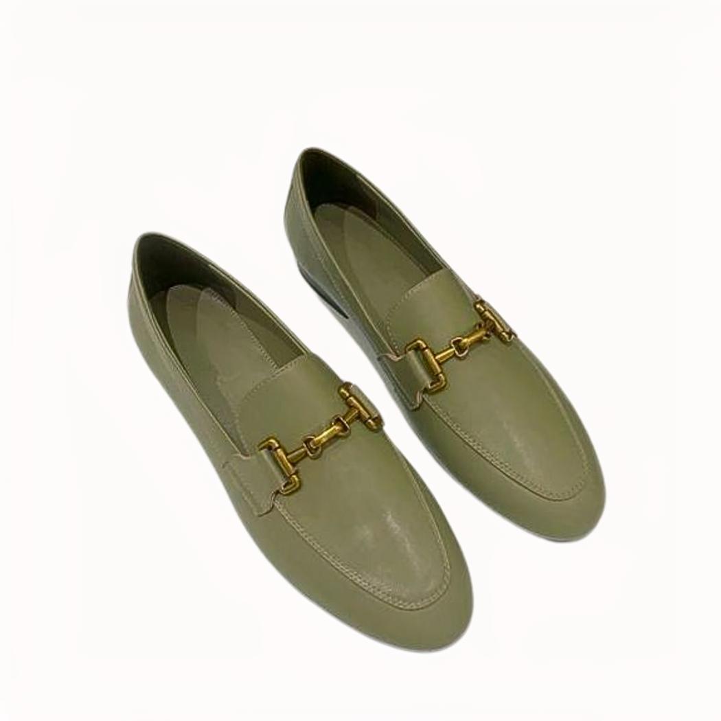 Loafer aus echtem Leder in Schwarz oder Khaki für Damen