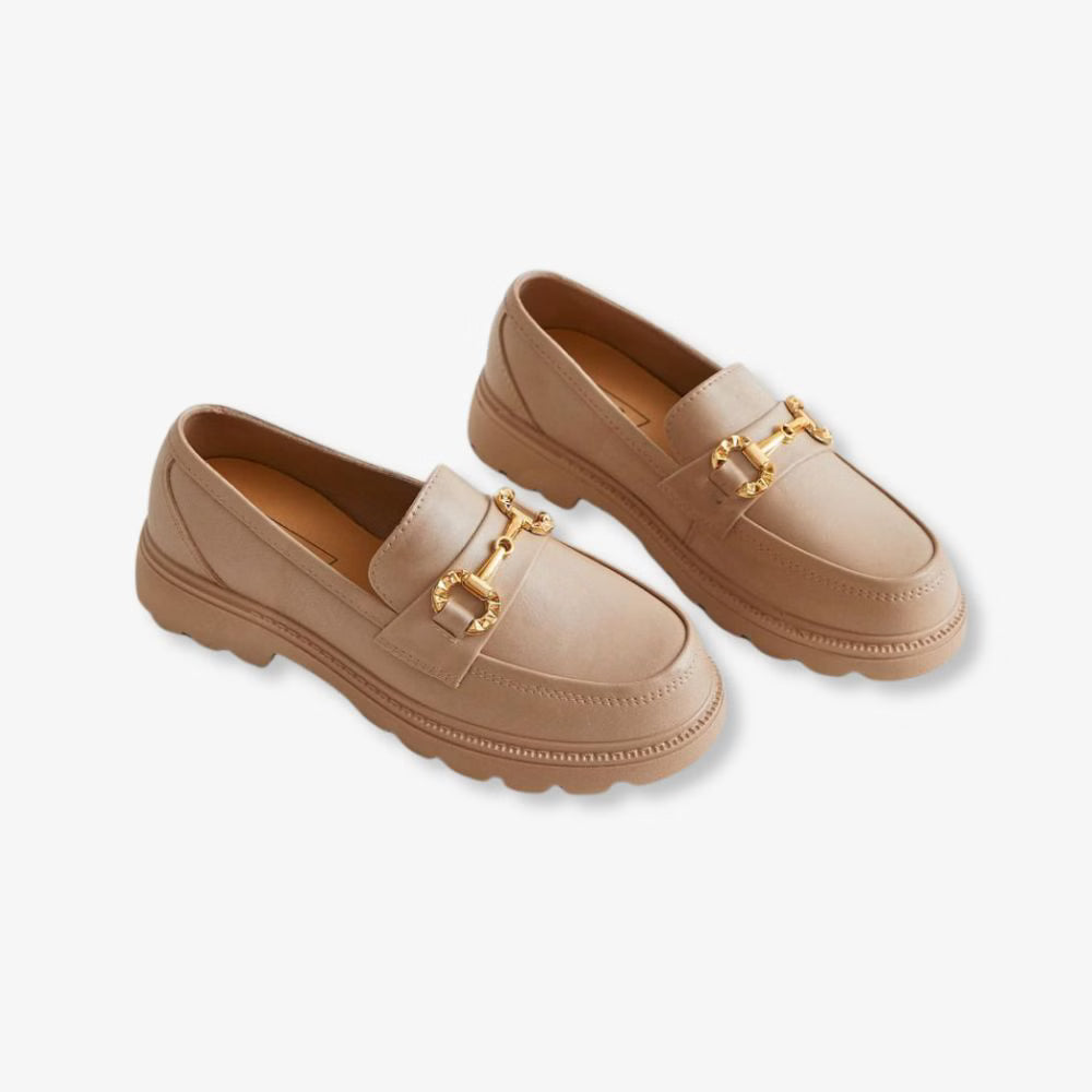 Damen Mokassins mit Plateau und Metallkette