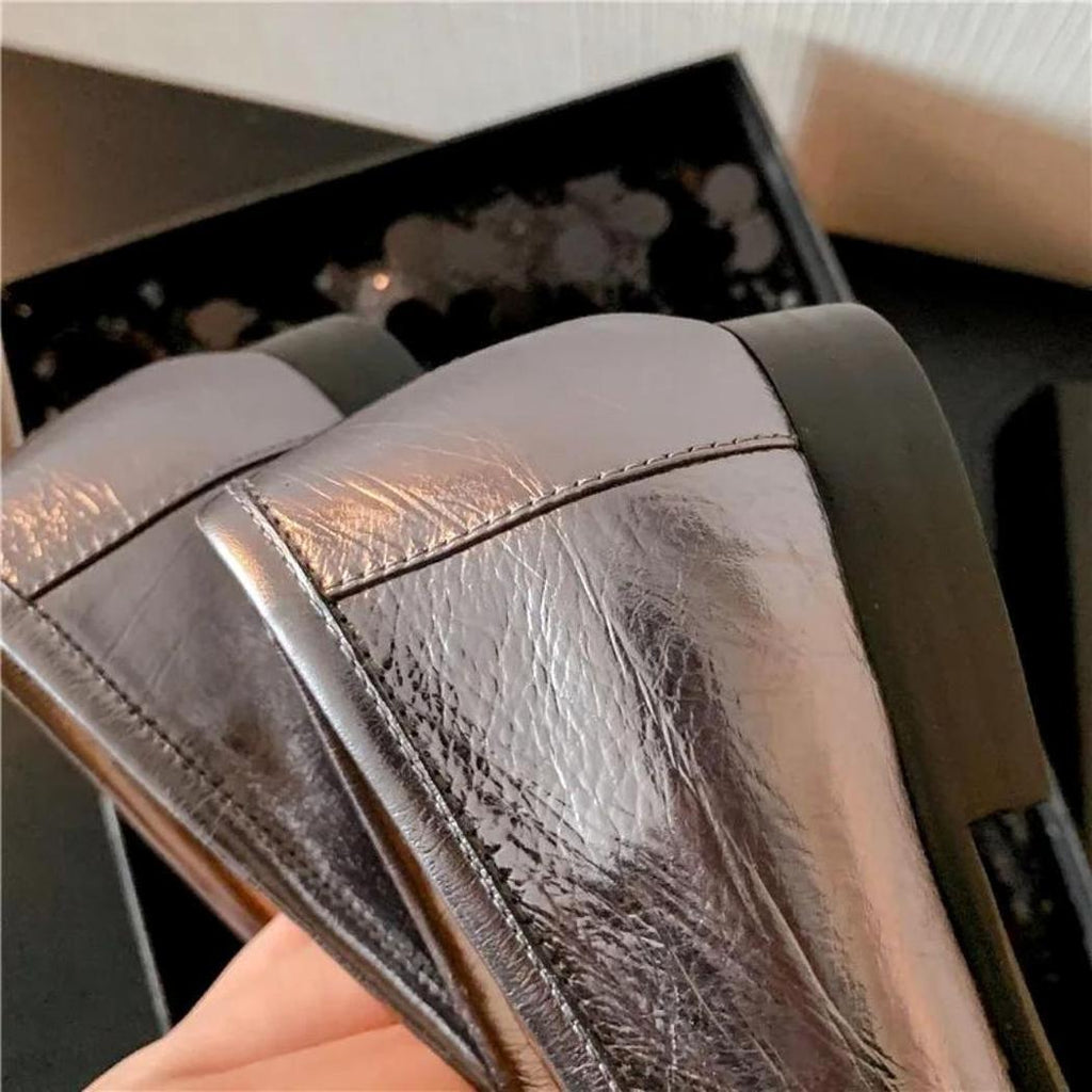 Silberne Loafer mit Quaste aus echtem Leder für Damen
