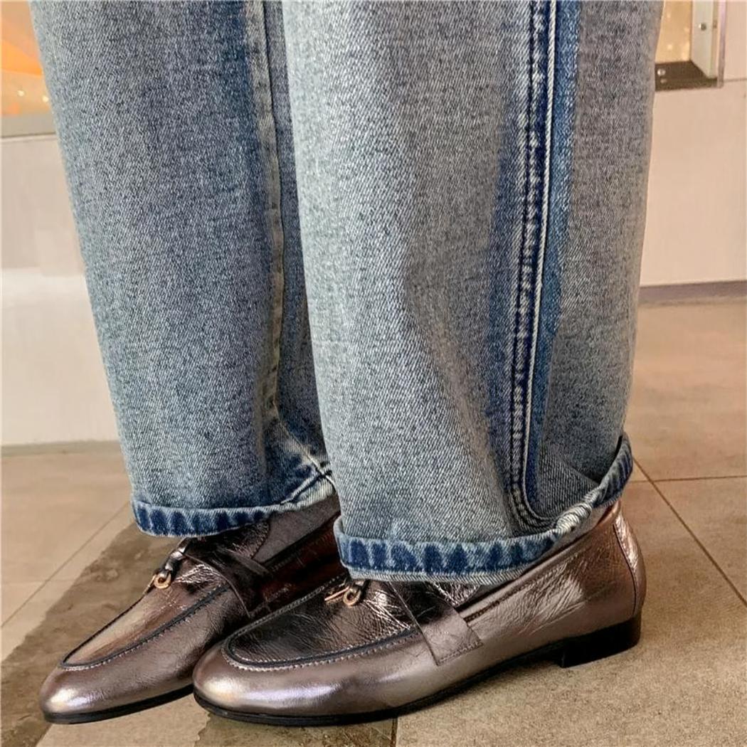 Silberne Loafer mit Quaste aus echtem Leder für Damen