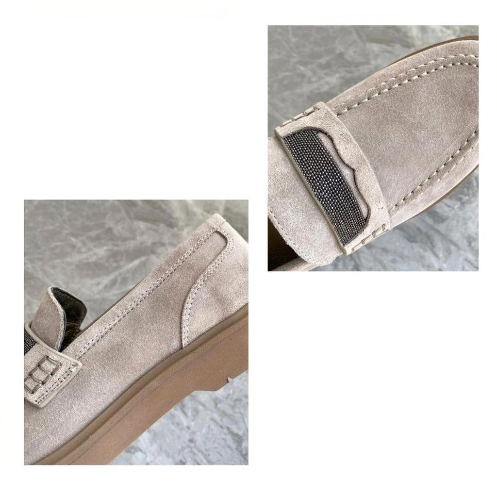 Graue Loafer aus echtem Wildleder für Damen