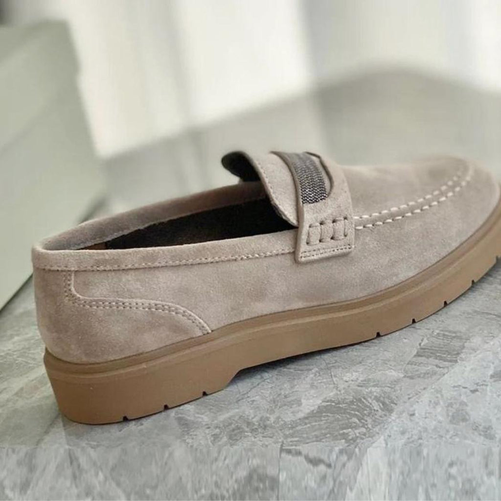 Graue Loafer aus echtem Wildleder für Damen