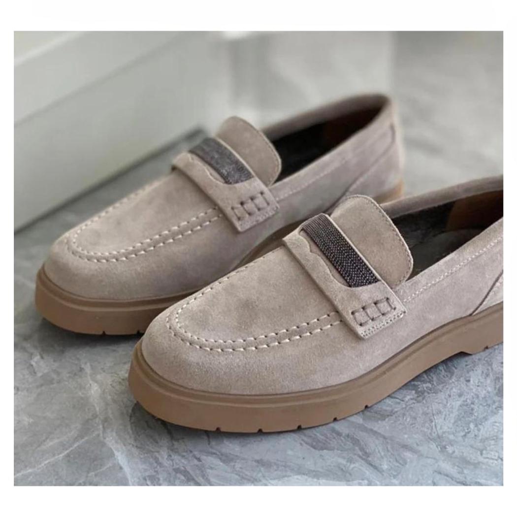 Graue Loafer aus echtem Wildleder für Damen
