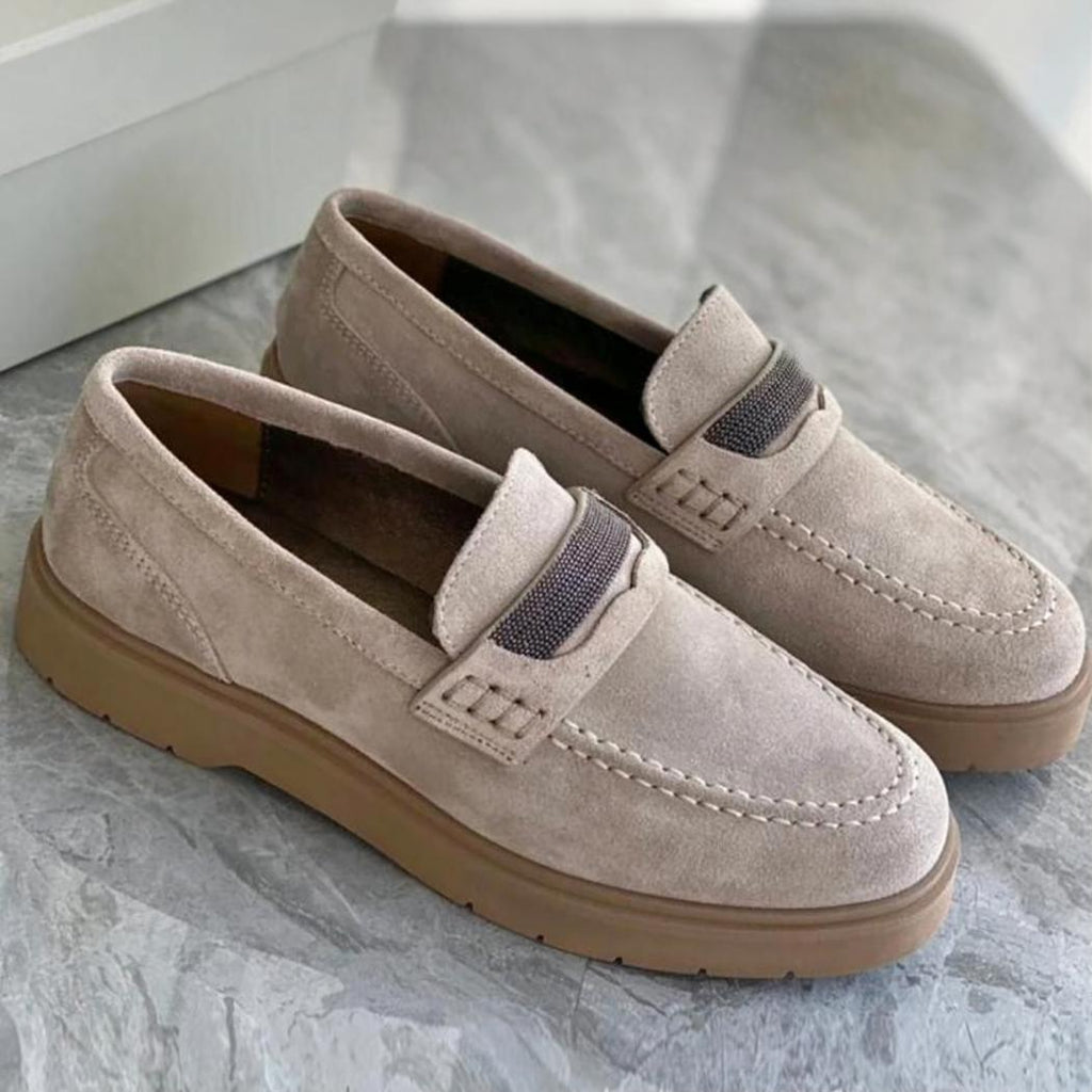 Graue Loafer aus echtem Wildleder für Damen