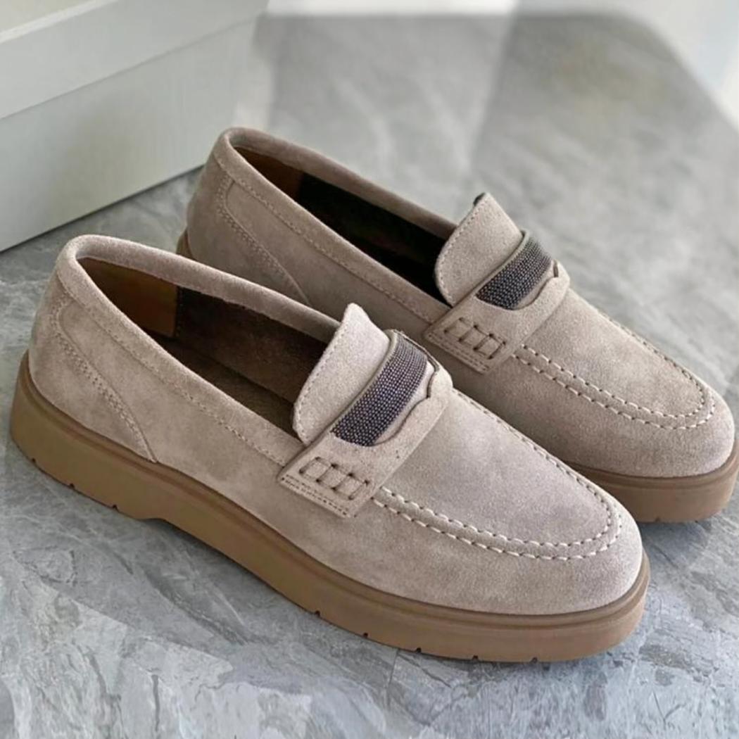 Graue Loafer aus echtem Wildleder für Damen