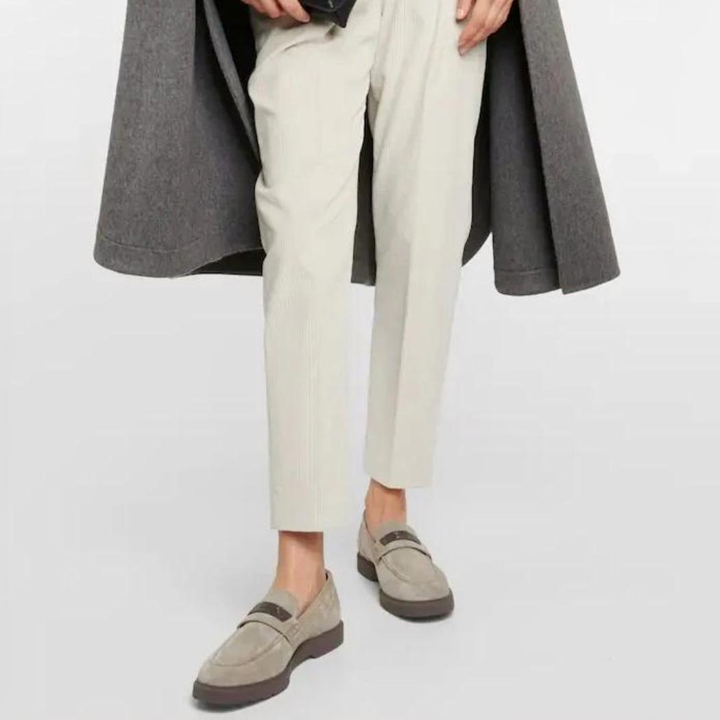 Graue Loafer aus echtem Wildleder für Damen