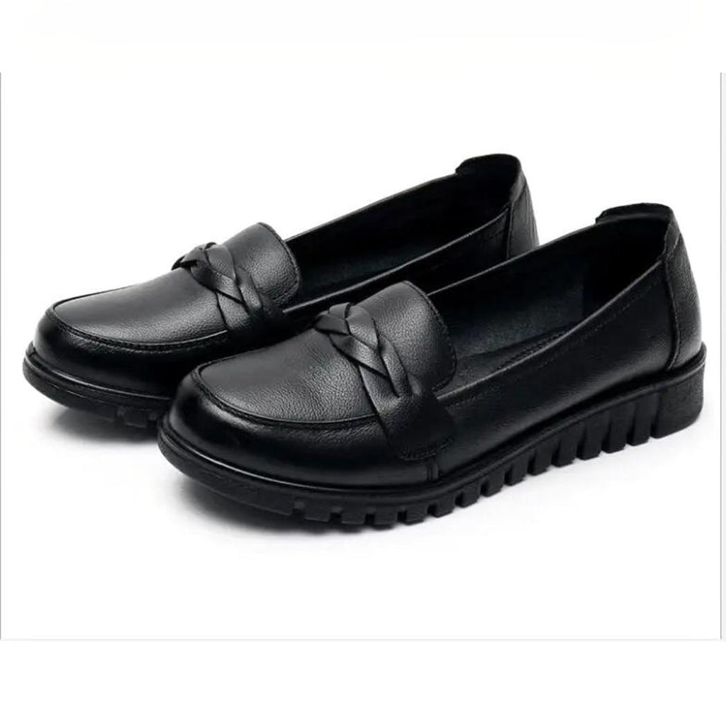 Schwarze Loafer für Damen aus echtem Leder