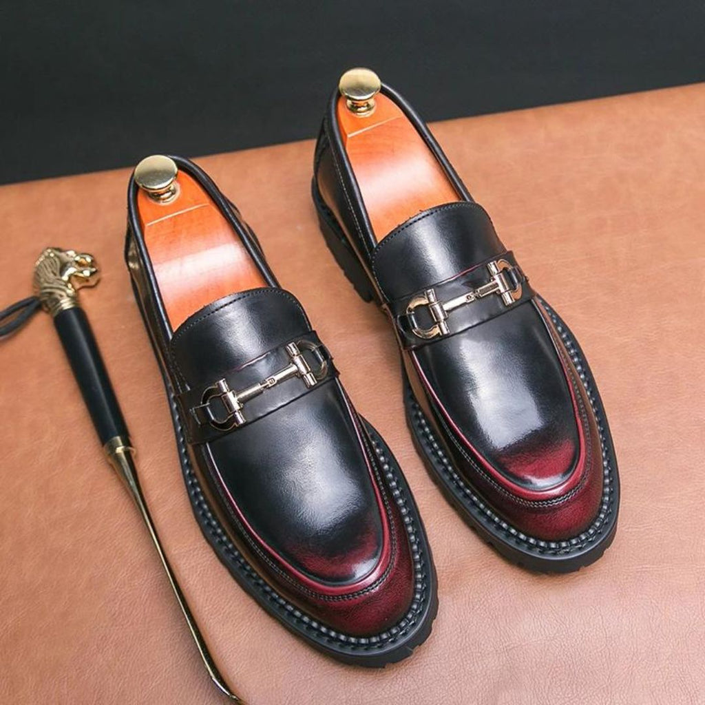 Schwarze Loafer mit Metallschnalle aus Kunstleder für Herren