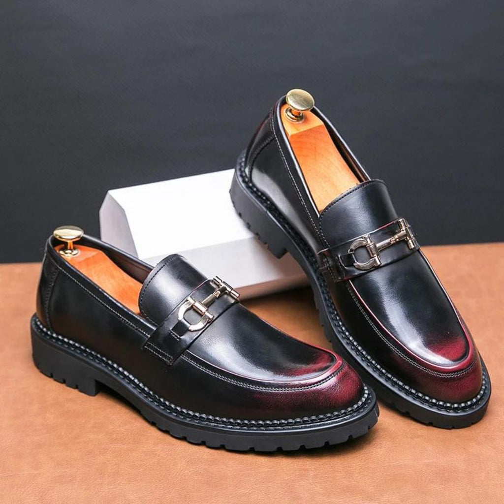 Schwarze Loafer mit Metallschnalle aus Kunstleder für Herren