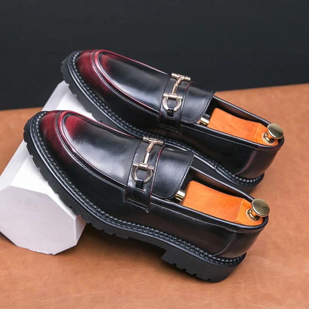 Schwarze Loafer mit Metallschnalle aus Kunstleder für Herren