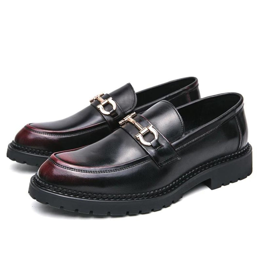 Schwarze Loafer mit Metallschnalle aus Kunstleder für Herren