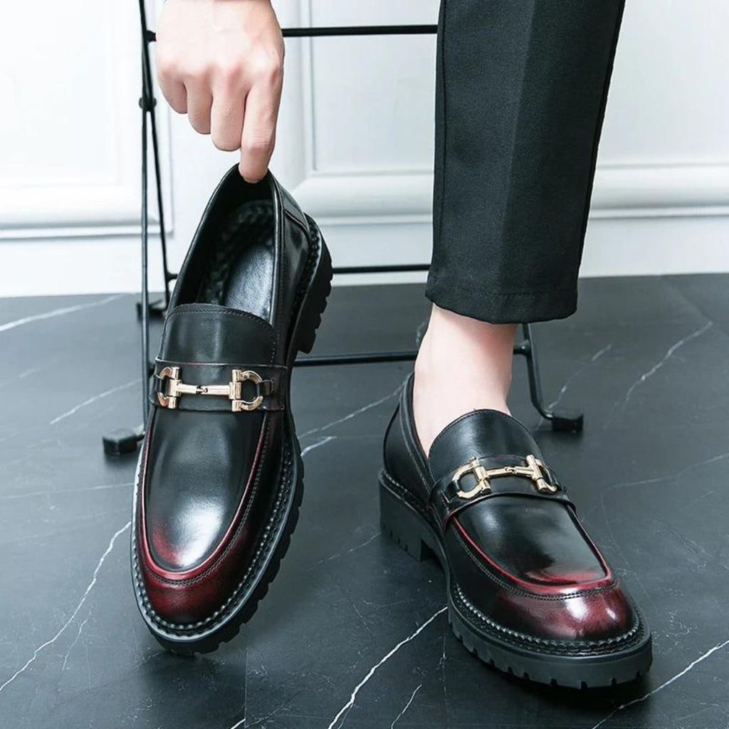 Schwarze Loafer mit Metallschnalle aus Kunstleder für Herren