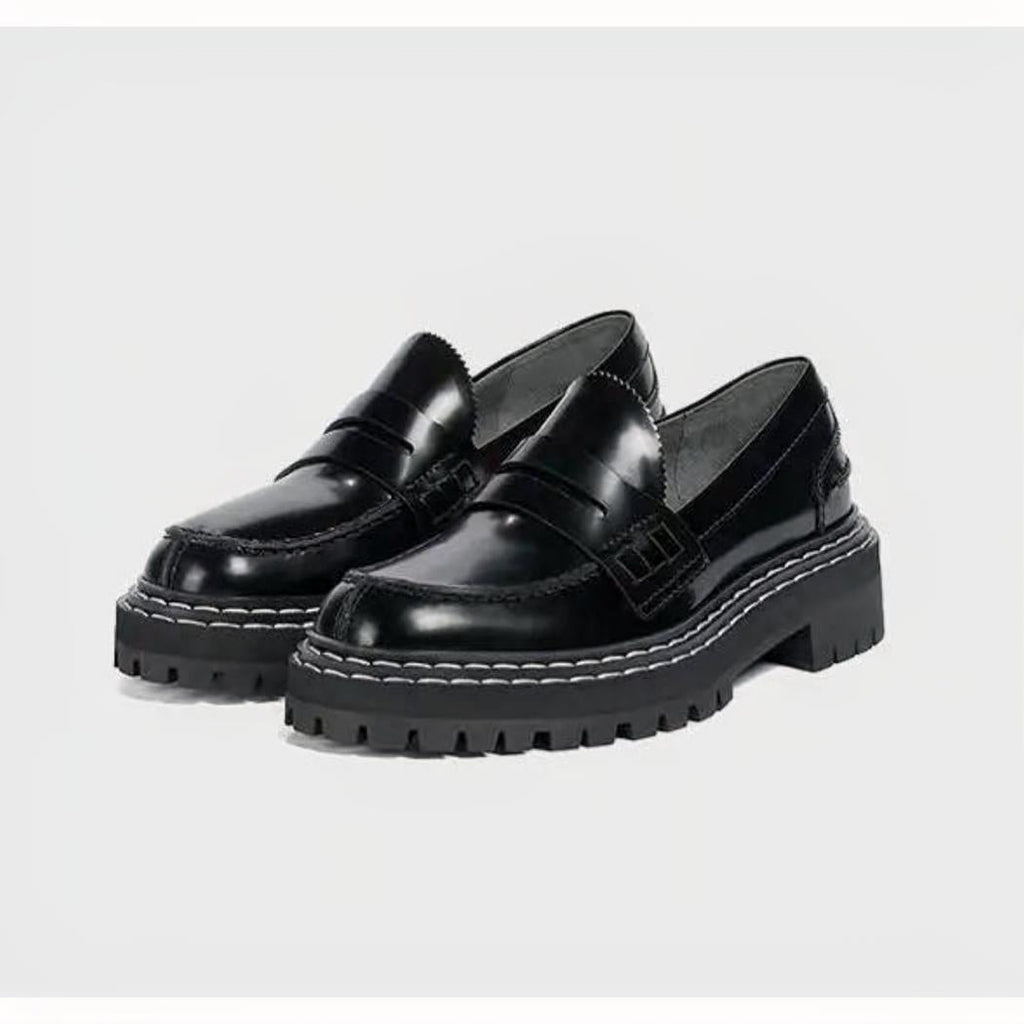 Schwarze Loafer mit dicker Sohle aus Kunstleder für Damen