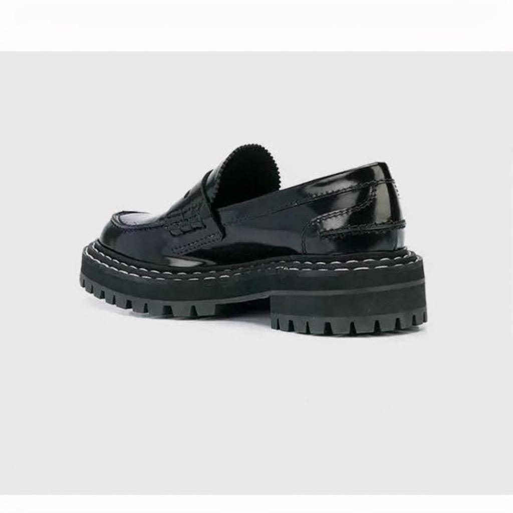Schwarze Loafer mit dicker Sohle aus Kunstleder für Damen