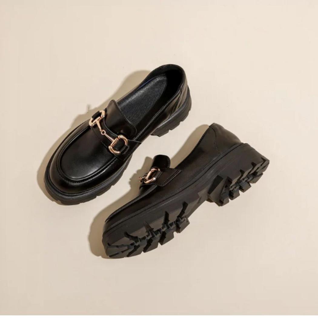 Schwarze Loafer mit Blockabsatz und einfachem Morsetti für Damen