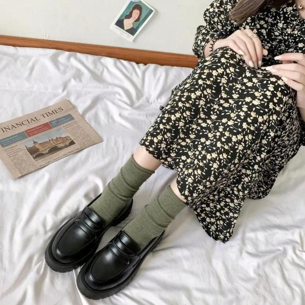 Schwarze Loafer mit Blockabsatz und dicker Sohle für Damen
