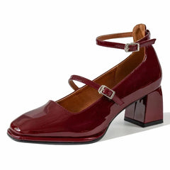 Loafer-Ballerinas mit Lackabsatz, Burgund