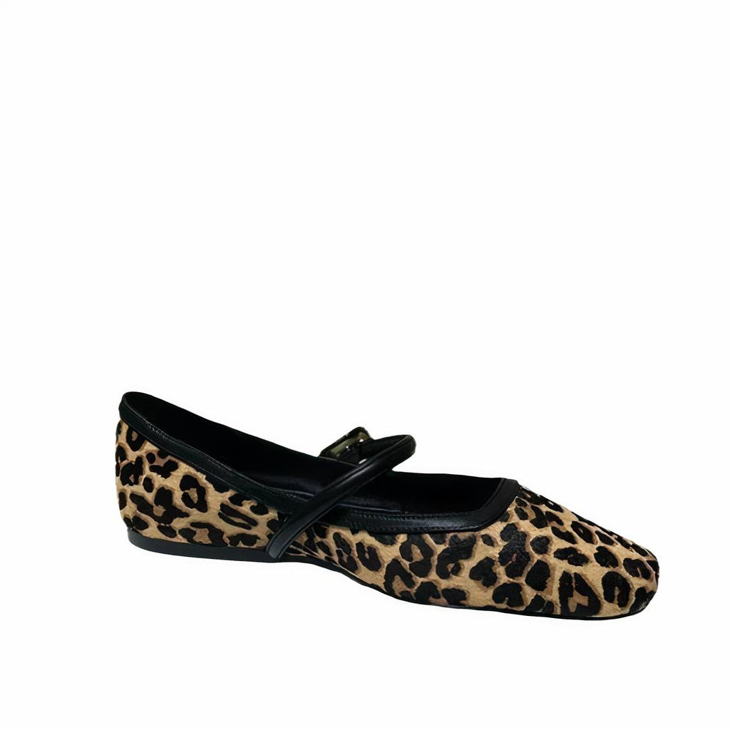 Ballerina-Loafer mit Leopardenmuster und goldener Schnalle