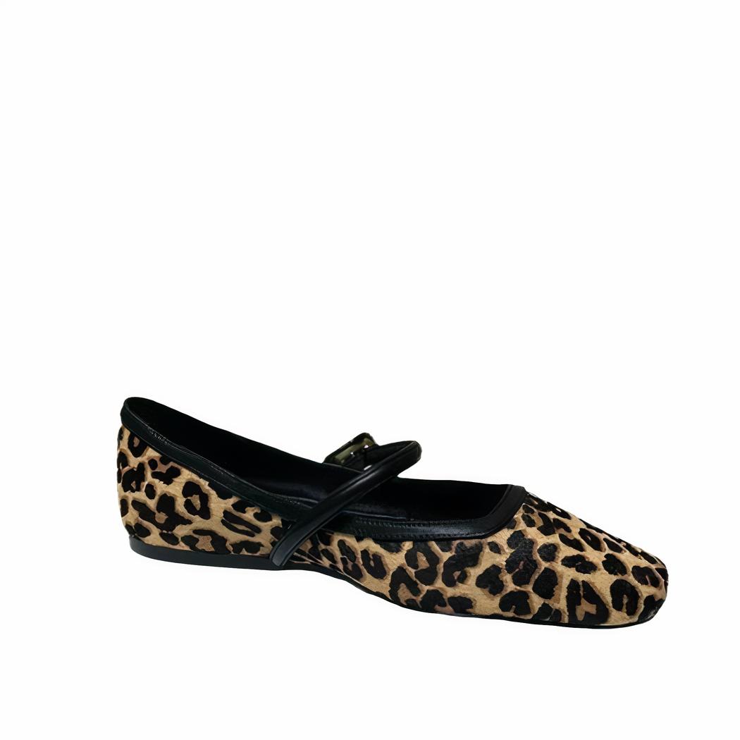 Ballerina-Loafer mit Leopardenmuster und goldener Schnalle