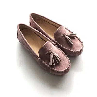 Damen-Slipper mit Quasten aus echtem Wildleder
