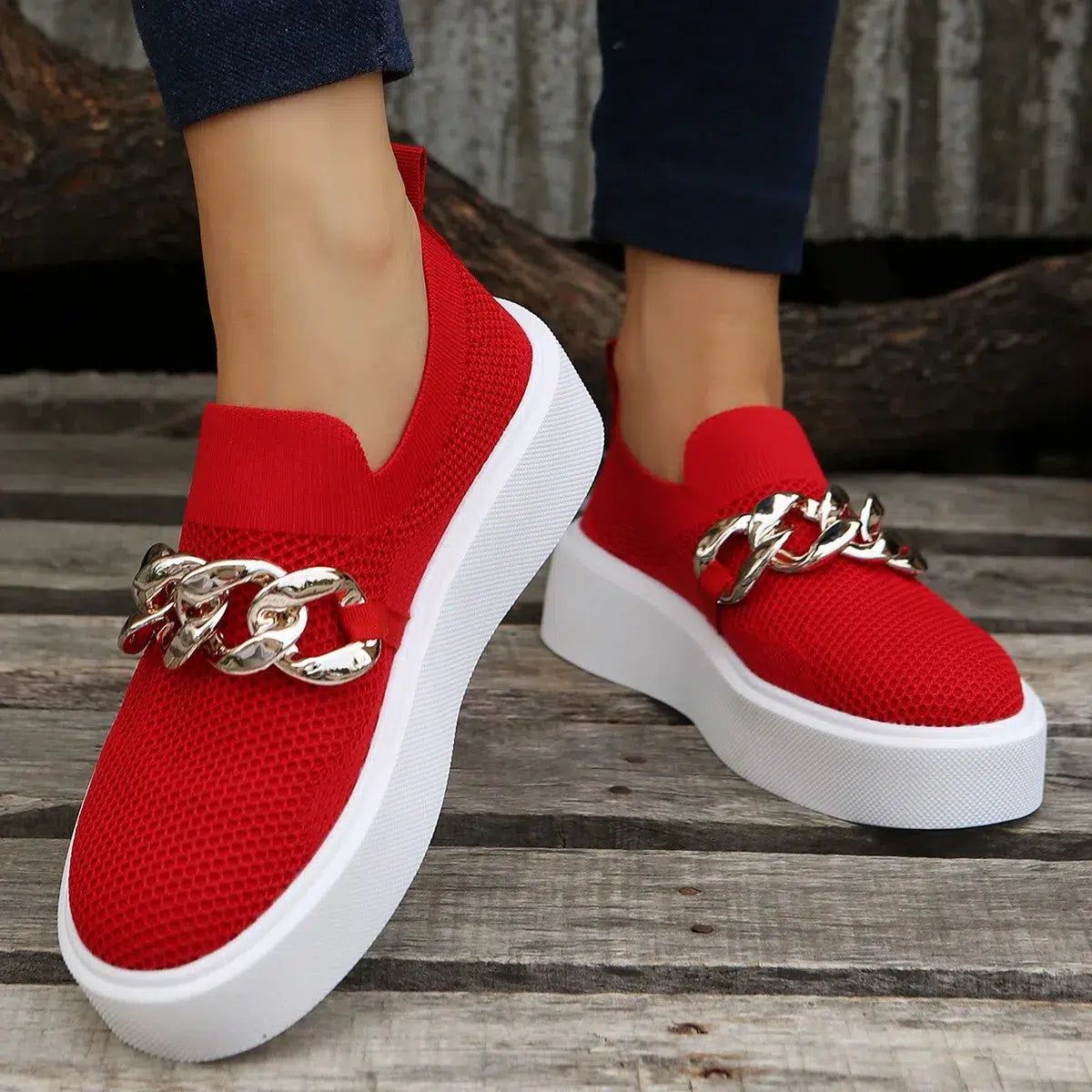 Plateau-Loafer mit Metallkette