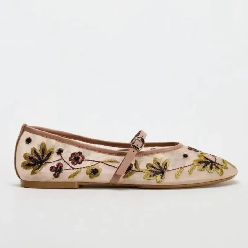 Mary Jane Ballerinas Damen – Bestickte Blumen