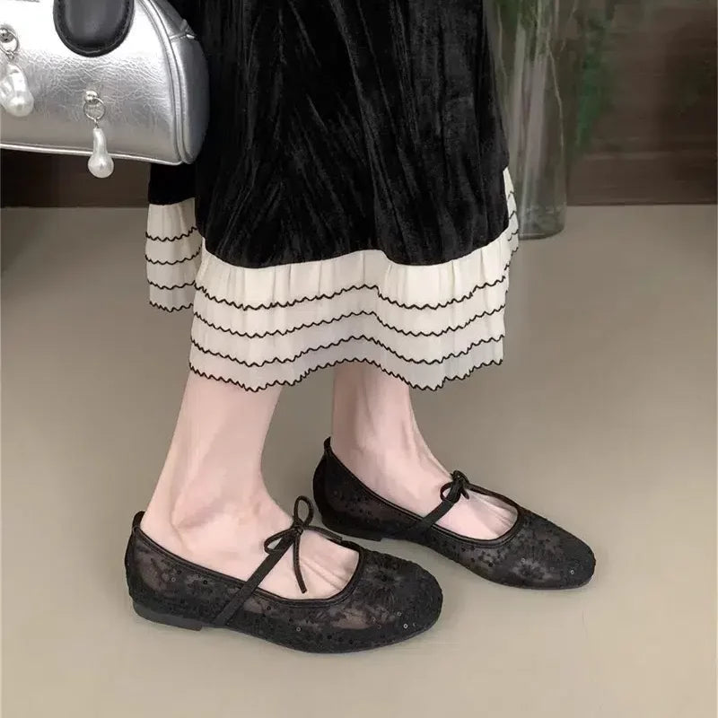 Damen Mary Jane Schuhe aus Spitze