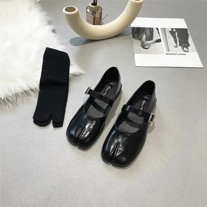Mary Jane Ballerinas mit geteilter Zehenpartie Schwarz für Damen - Tabi Style