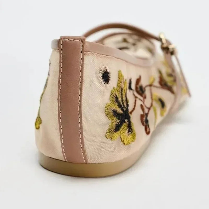 Mary Jane Ballerinas Damen – Bestickte Blumen