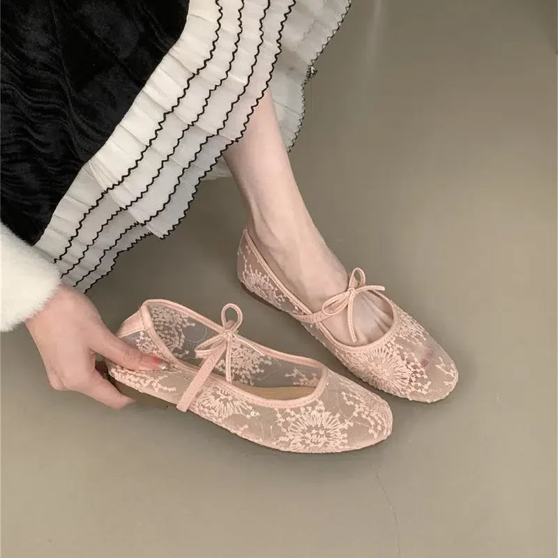 Damen Mary Jane Schuhe aus Spitze