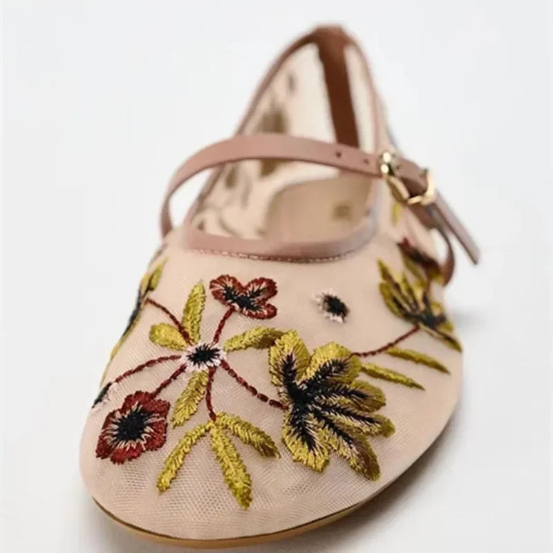 Mary Jane Ballerinas Damen – Bestickte Blumen