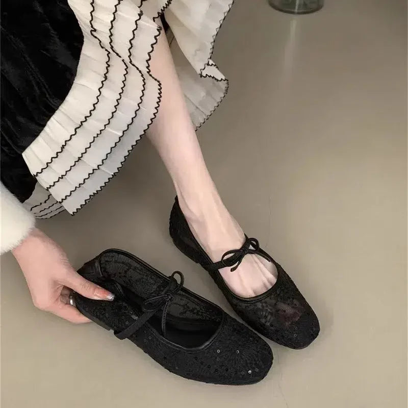Damen Mary Jane Schuhe aus Spitze