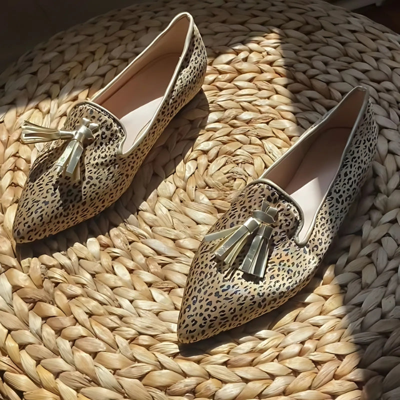 Damen-Loafer mit Leopardenmuster und Quasten