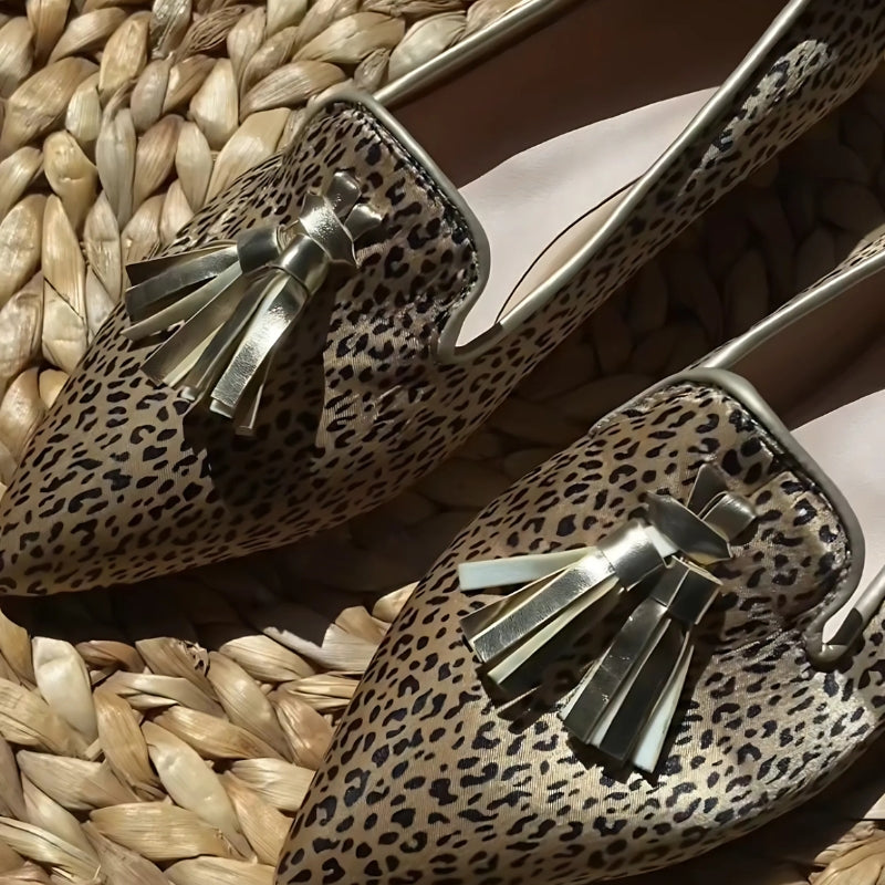 Damen-Loafer mit Leopardenmuster und Quasten