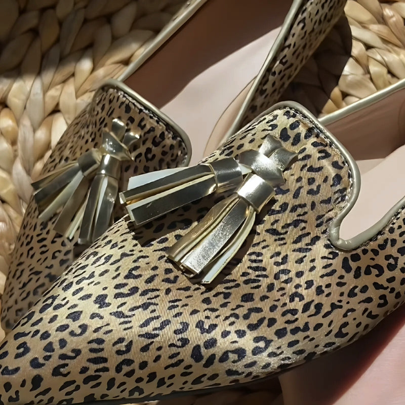 Damen-Loafer mit Leopardenmuster und Quasten