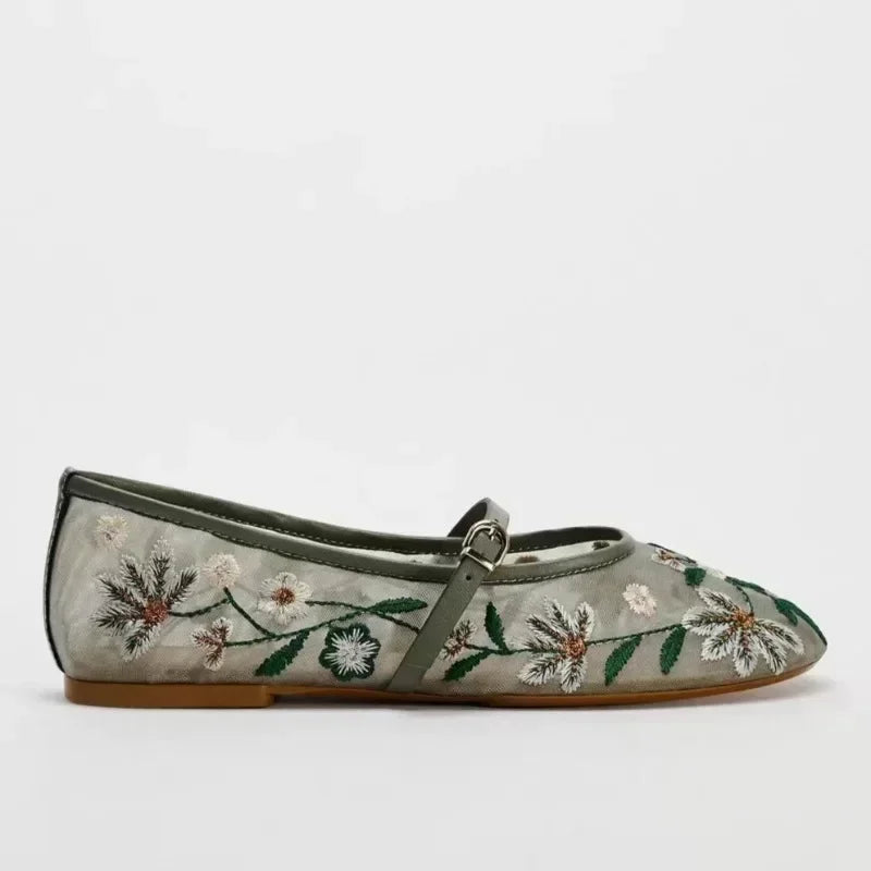 Mary Jane Ballerinas Damen – Bestickte Blumen