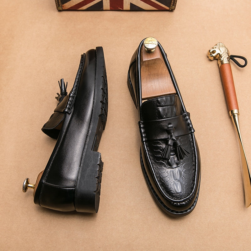 Atmungsaktive Leder-Loafer mit Quasten für Herren