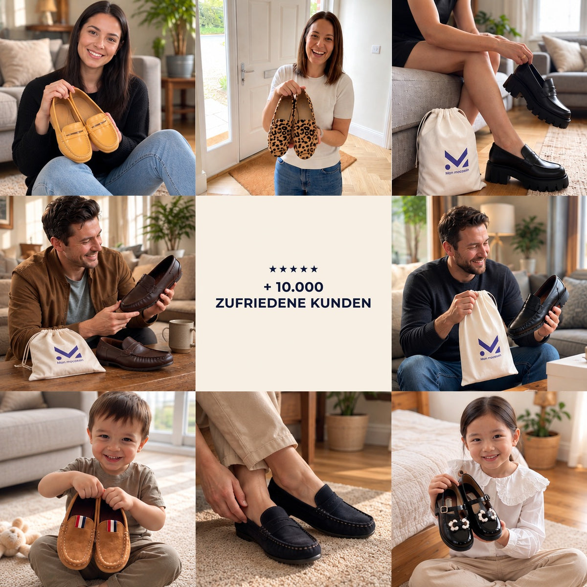 Collage de clientes et clients Mon Mocassin, satisfaction client Bild