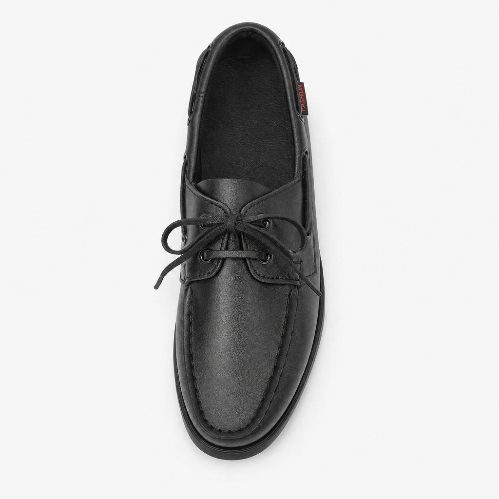 Schwarzer Herren Bootsschuh mit Schnürung in Lederoptik in Schwarz, Ansicht 1